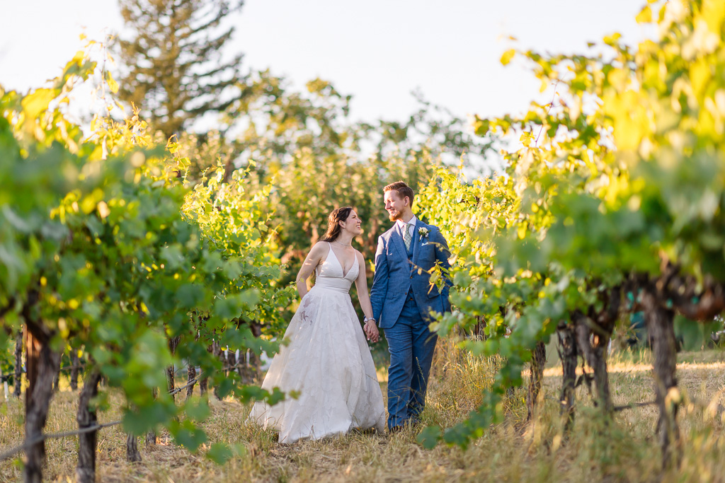 golden hour sunset wedding photos in the Vine Hill House vineyards