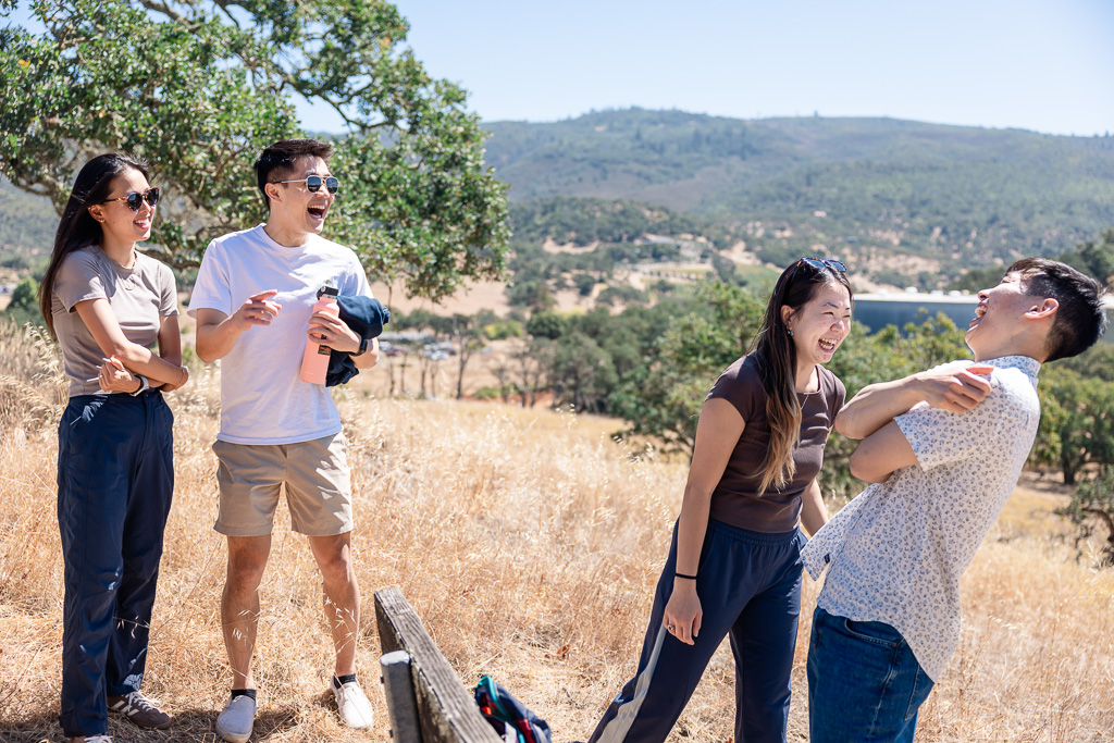 group of friends talking and laughing