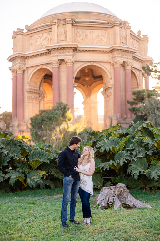 Palace of Fine Arts golden sunset hour engagement photos