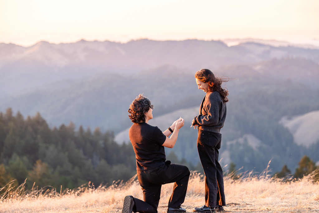 mountain proposal engagement at sunset hour