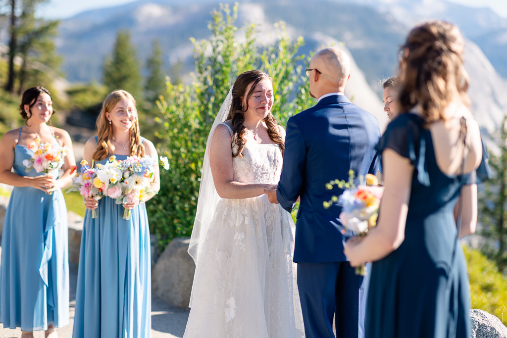 bride laughing and crying during Yosemite elopement