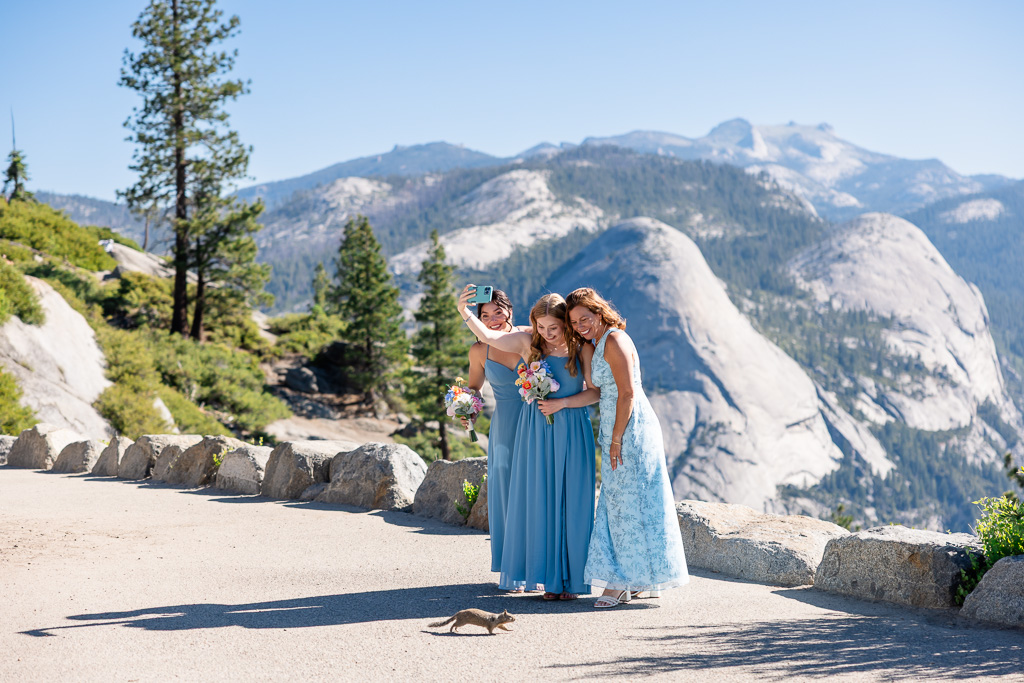 bridesmaids and mom taking a selfie at Glacier Point