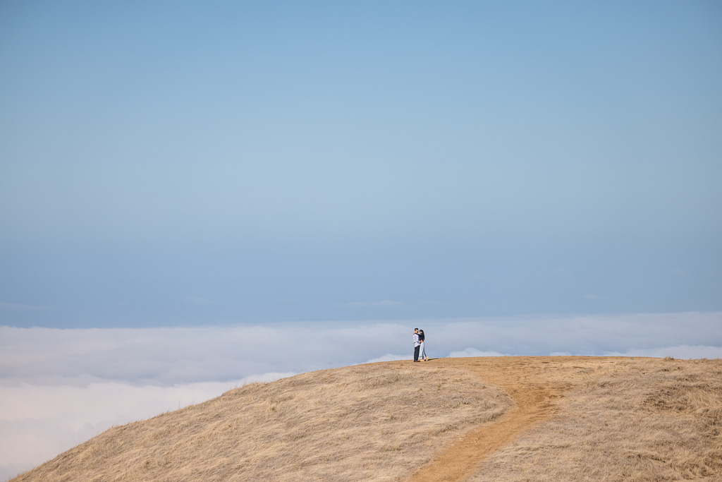 Mt Tam engagement photo of faraway couple