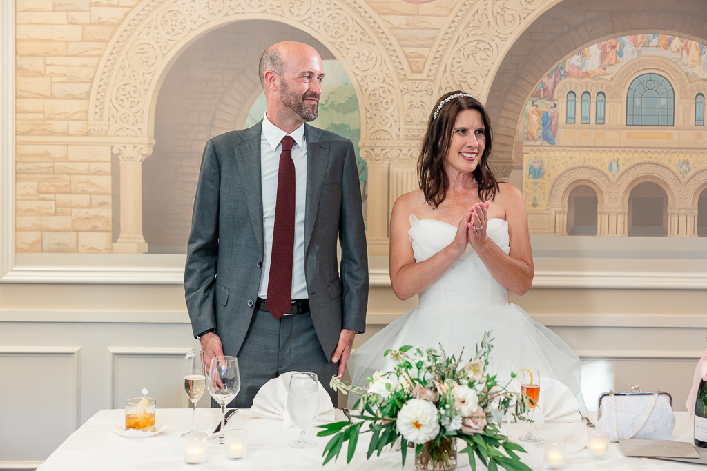 bride and groom giving their reception thank-you speech