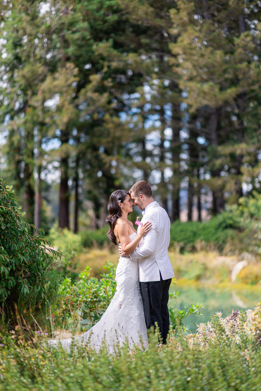 wedding photo of the bride and groom in the woods of Sonoma County