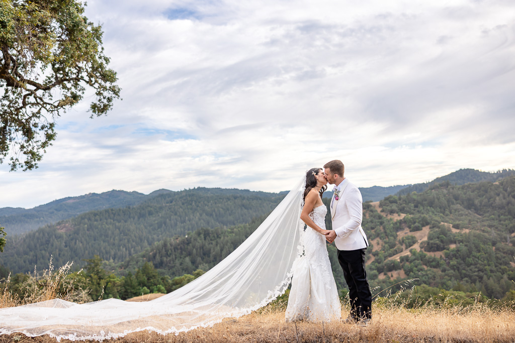 bride and groom together at sunset