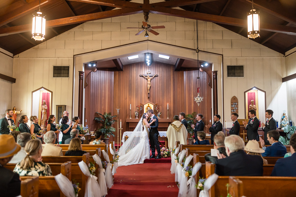 St Elizabeth's Roman Catholic Church wedding first kiss