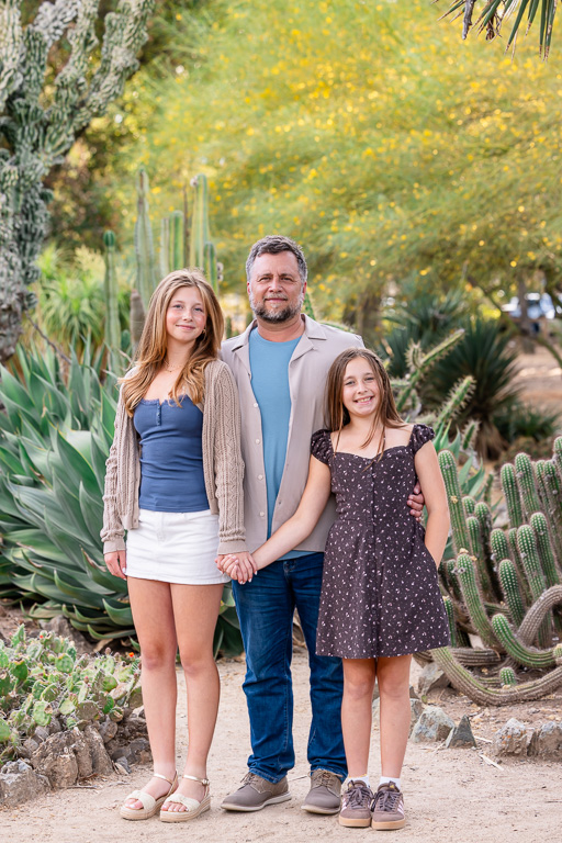 daddy and daughters portrait at Stanford garden