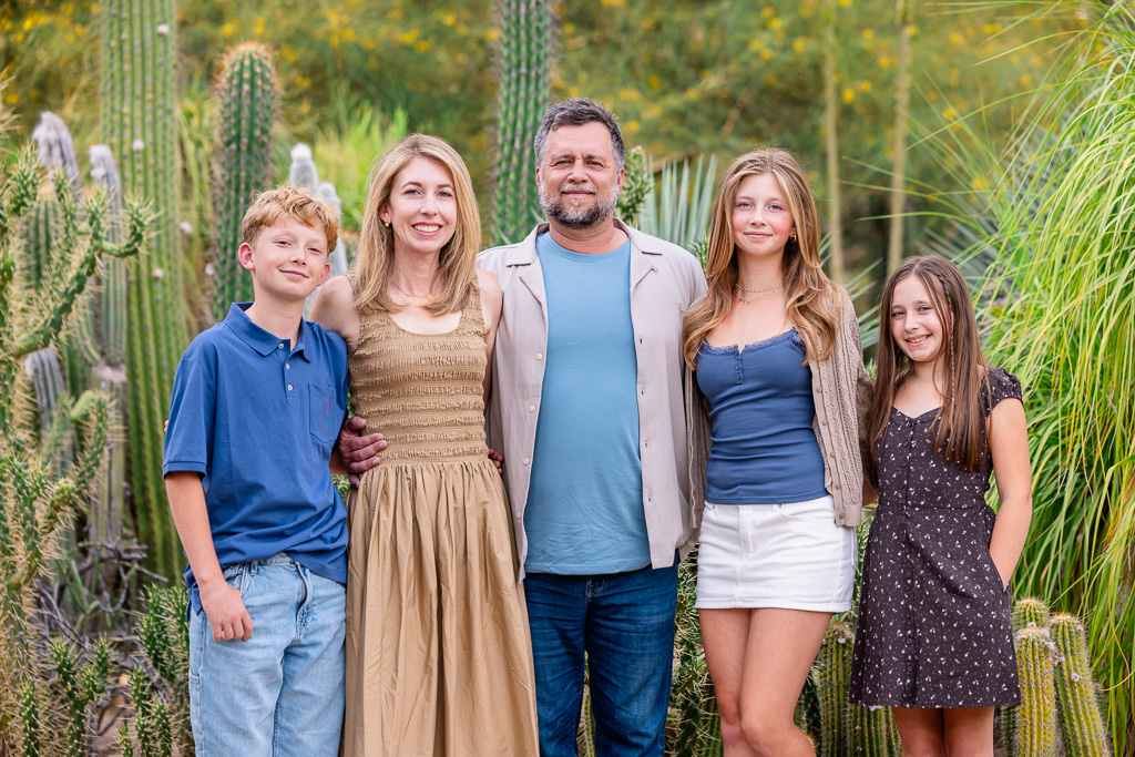 family of five at the Arizona Cactus Garden
