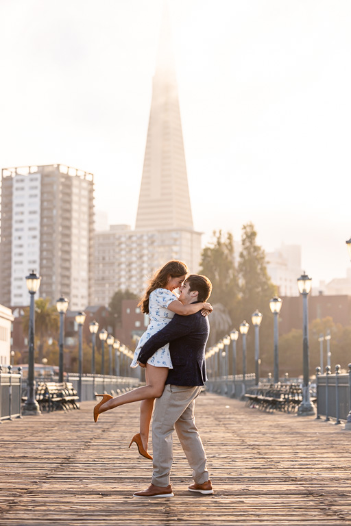 golden hour engagement photo shoot at Pier 7