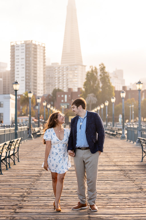 engagement shoot on Pier 7 in San Francisco with the Transamerica Pyramid in the background