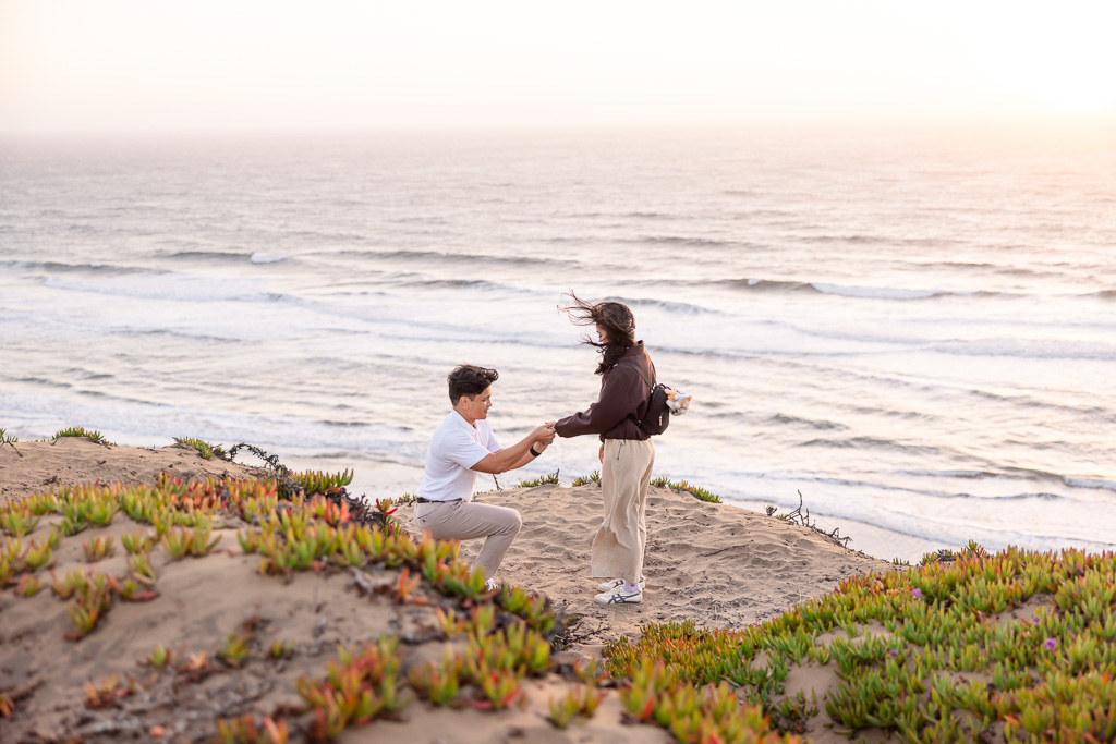 windy proposal along the ocean