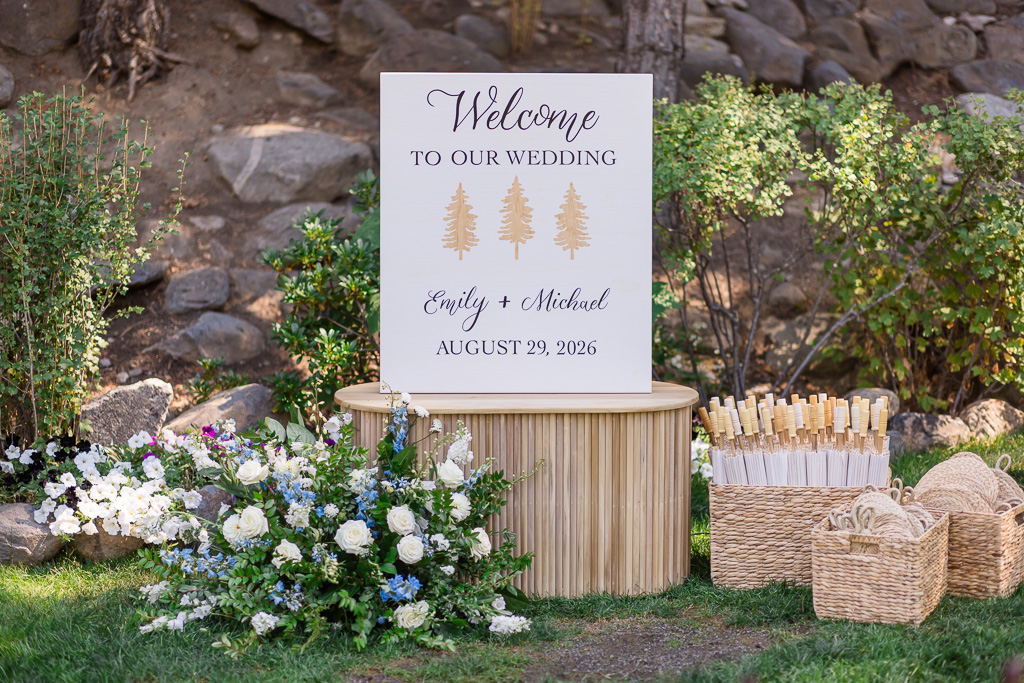 Welcome sign for a wedding at Hyatt Regency Lake Tahoe Resort