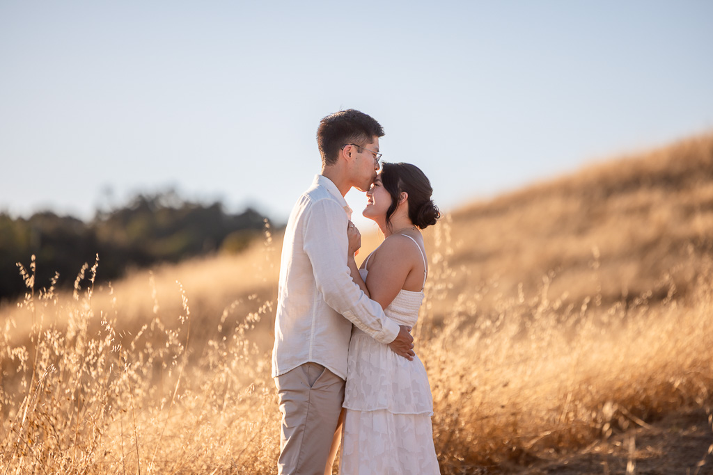 engagement shoot in a golden field of grass